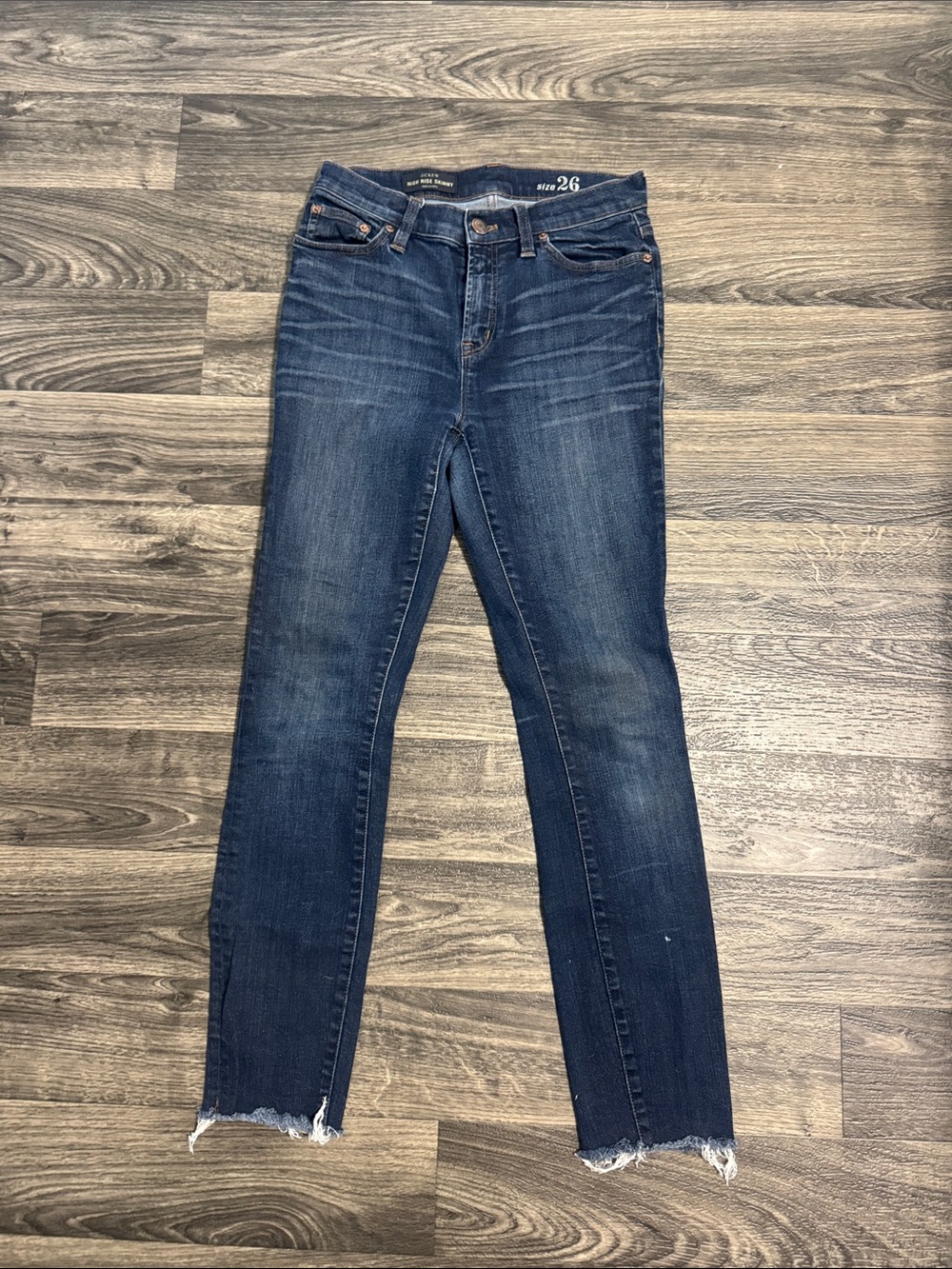 J. Crew Dark Indigo Skinny Jeans with Raw Hem
